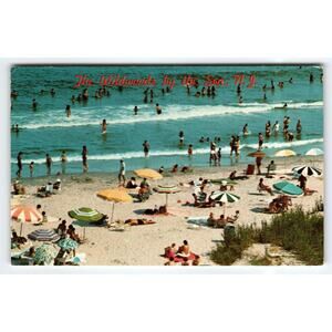 Vintage Wildwoods Beach Scene NJ Litho Postcard 1977 Colorful Umbrellas